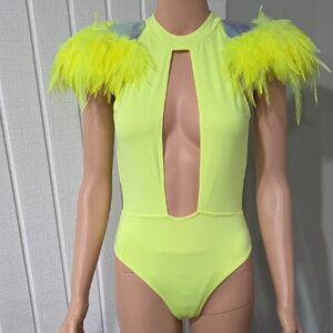 Neon Yellow Feathered Bodysuit